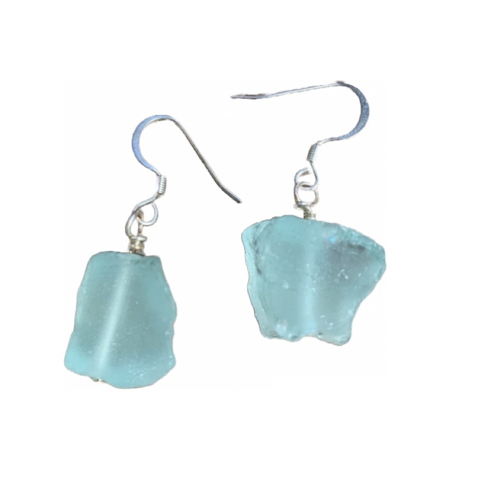 COPY - SOLD Aquamarine Genuine Earrings. Natural ruff cut.Large . - Picture 2 of 6